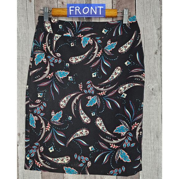ANN TAYLOR Factory SKIRT Teal Black Paisley Pencil Straight Women's size Zero - Picture 1 of 5